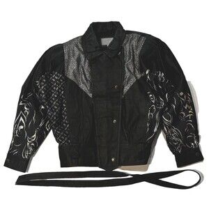 Women’s Genuine Leather Belted Jacket/Motorcycle Classic Black Size M